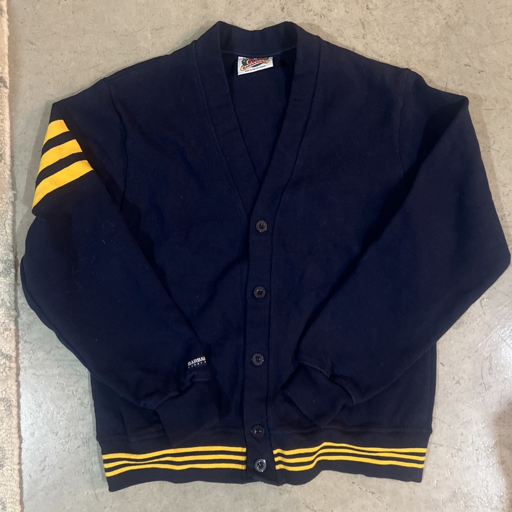 VTG Barbarian Rugby Wear Varsity Sweater Cardigan Navy Yellow Mens Small